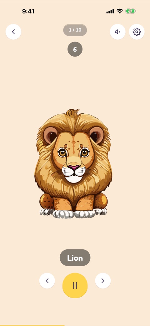 A single card: a drawn lion with the word Lion beneath it