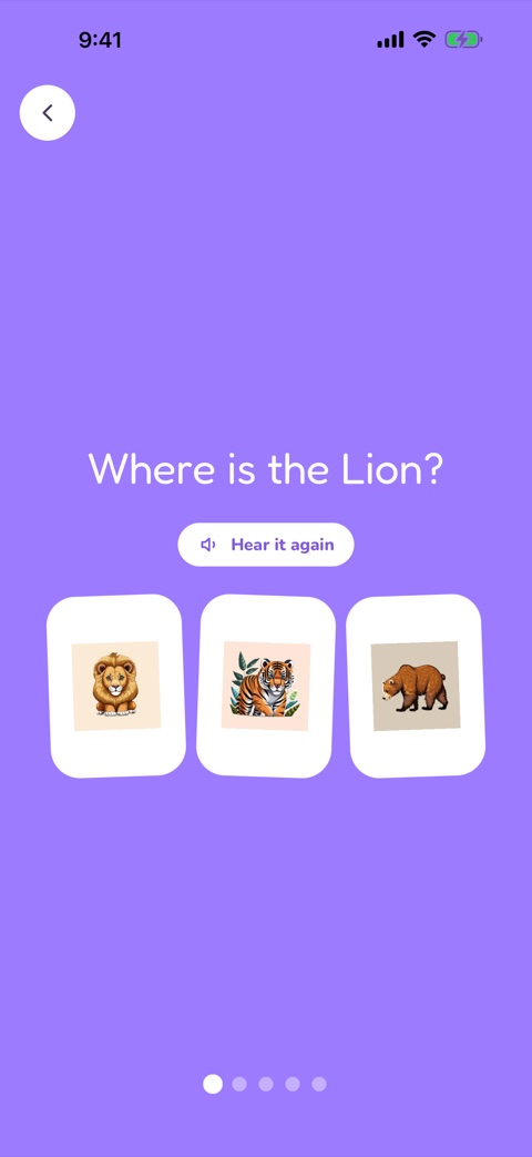 The Where is it? game: Where is the Lion? above three cards to choose from